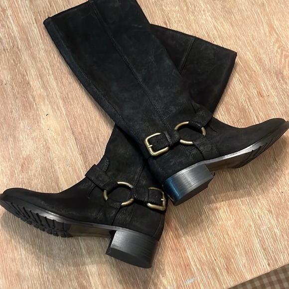 DONALD J PLINER “BOLE” BLACK SUEDED LEATHER WAXED TALL MOTO RIDING BOOTS SIZE 8M - Picture 7 of 11